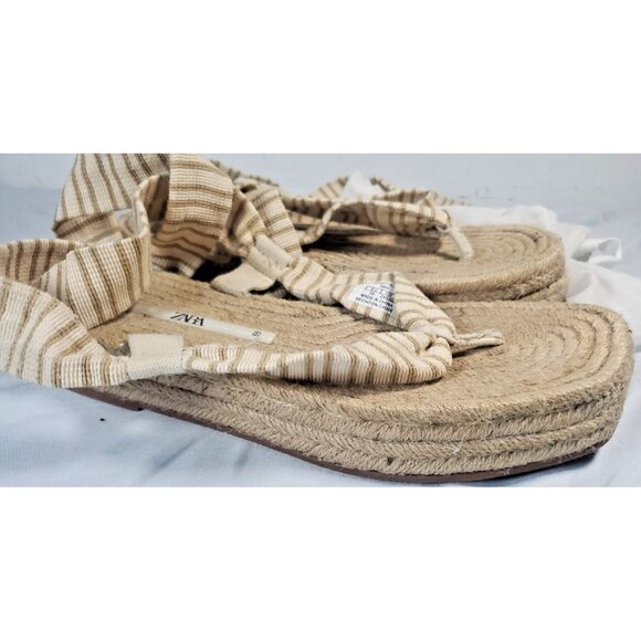 Zara Lace Up Striped Espadrille Sandals 38 , US 7.5  With dust bag - Picture 2 of 16